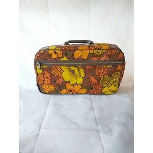 Vintage Groovy Flower Power Hippie Suitcase By Bantam Travelware Orange 16x10